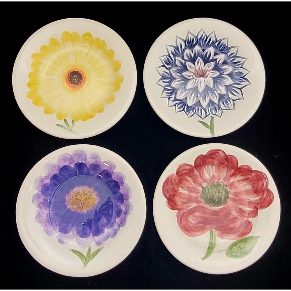 SET 4 BOWLS Colormate FLORAL HAND PAINTED Floral TABLETOPS UNLIMITED  EUC